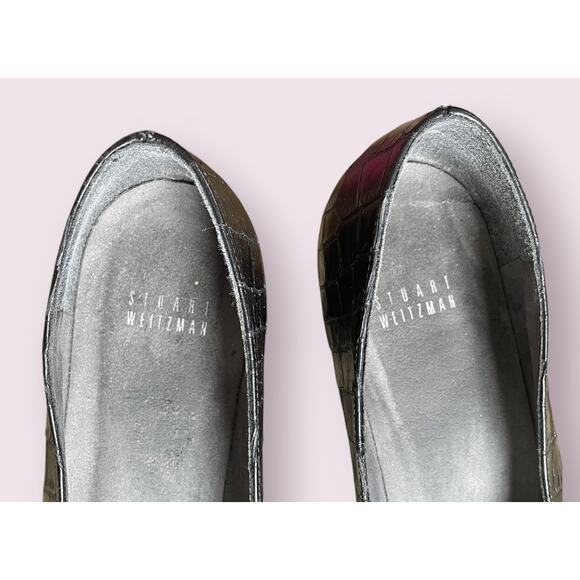 STUART WEITZMAN Black Croc 80s Vintage Leather Heel Pumps Women Size 9.5 AA - Picture 12 of 13